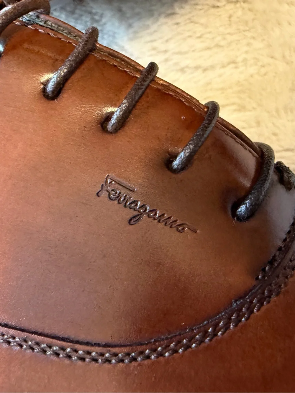$895 Salvatore Ferragamo Brown Leather Cap-Toe Oxford Dress Shoes 9